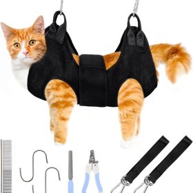 Cat Grooming Hammock Kit For Cats Dogs Up To 12 Lb, Hanging Harness And Sling For Nail Trimming, Includes Clippers Trimmer (Option: Black)